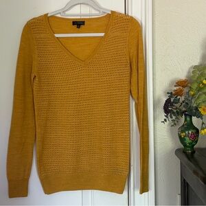 The Limited Mustard Yellow V-Neck Sweater with Textured Knit